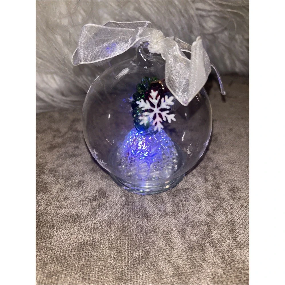 Wreath on Bell Christmas Ornament Glass Globe LED Light